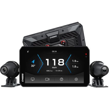 CHIGEE AIO-5 EVO Motorcycle Smart Riding System | CarPlay, Android Auto & Dual Dashcam