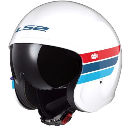 LS2 OF599 Spitfire II Retro Helmet | White Blue Red Open-Face Motorcycle Helmet